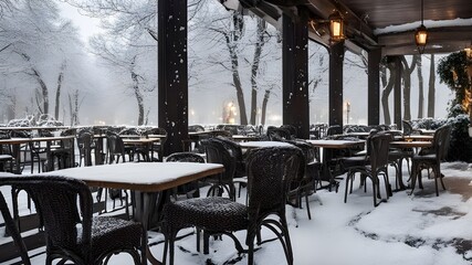 Wall Mural - cafe with winter