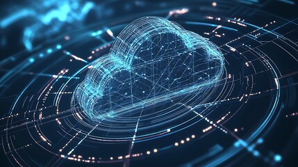 Poster - Abstract digital cloud computing concept with glowing lines.