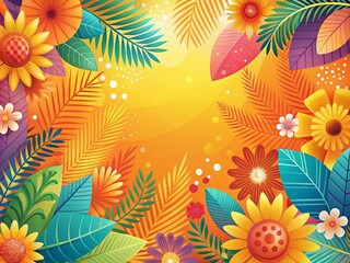 Vibrant and colorful summer-inspired template background featuring stylized floral patterns, abstract shapes, and warm