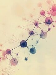 Poster - abstract representation of molecular structures and chemical bonds in pastel colors highlighting sci