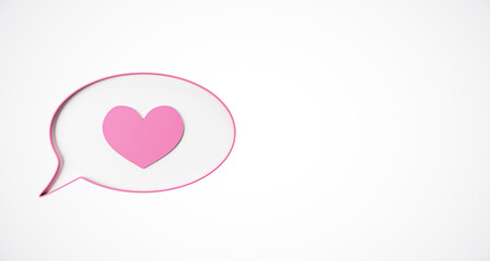 Aufkleber - Pink Heart Inside Speech Bubble on White Background. 3D Rendering