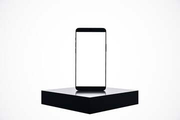 Aufkleber - Black smartphone with blank screen on black podium. 3D Rendering