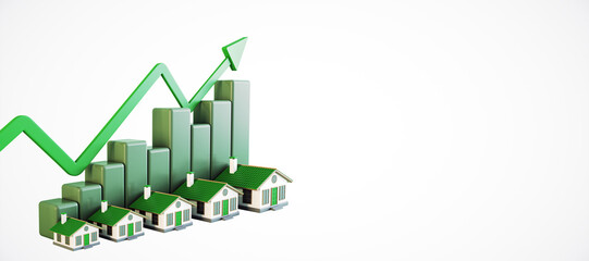 Poster - 3D Rendering of Real Estate Market Growth Concept with Bar Graph and Houses. 3D Rendering