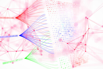 Aufkleber - Abstract representation of data flow and binary code on white background. 3D Rendering