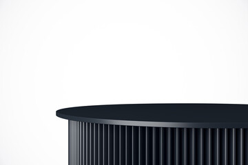 Poster - Black Round Podium with Vertical Lines on White Background. 3D Rendering