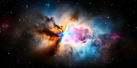 Wall Mural - Cosmic Collision: A vibrant nebula bursts with color and energy, a breathtaking spectacle of celestial artistry.  