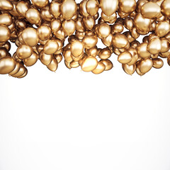 Poster - Golden Balloons Cluster on White Background. 3D Rendering