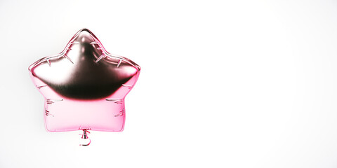 Poster - Pink star-shaped balloon on white background. 3D Rendering