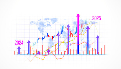 Poster - Financial Data Analysis with Growth Arrows and Global Map. 3D Rendering
