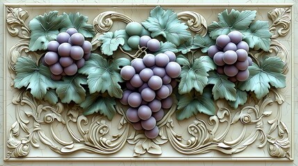 3D grapes and vines carve into a beige background, lending a touch of vineyard romance.