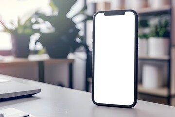 Poster - Mockup of Smartphone with a White Screen on a Desk