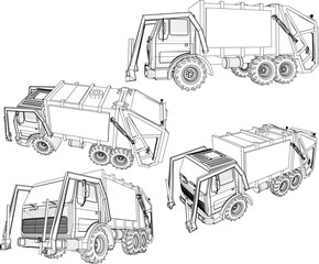 Wall Mural - Vector sketch illustration of silhouette design of garbage truck transportation for transporting garbage to landfill