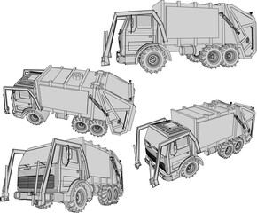 Wall Mural - Vector sketch illustration of silhouette design of garbage truck transportation for transporting garbage to landfill