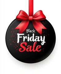 Aufkleber - Black round ornament with a red ribbon and bow, text 