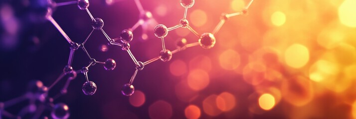 Poster - abstract representation of molecular structures and chemical bonds illuminated in vibrant colors dur