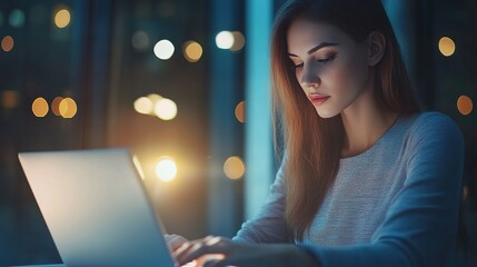 Poster - Focused Businesswoman Typing Intently on Laptop