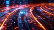 © Shutter2U - Abstract digital data flow with glowing lines and futuristic city background.