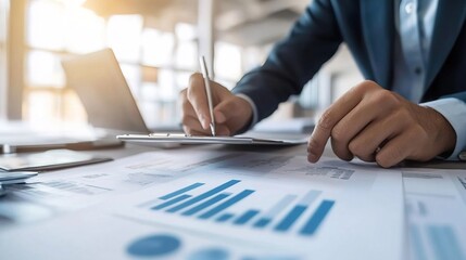 Poster - Professional Business Analyst Reviewing Financial Reports