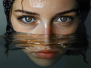 Sticker - Woman Underwater - Portrait with Water Reflection