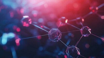Fototapete - Abstract representation of molecular structures floating in a vibrant, illuminated background with hints of color. Generative AI