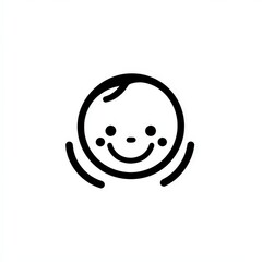 A cheerful baby face illustration with a smiling expression, featuring simplistic lines and a playful demeanor against a white isolated background.