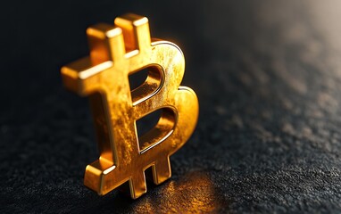 A shiny gold Bitcoin symbol stands on a dark textured surface, symbolizing digital currency and investment opportunities in the modern financial world.