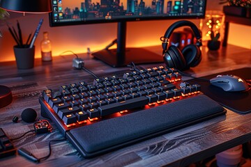 Poster - A black keyboard with orange keys sits on a desk