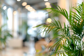 Poster - Modern Office with Green Plants in Soft Focus