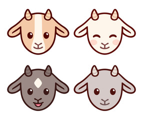 Wall Mural - Cute baby goats faces set