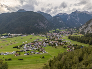 Aerial drone photo of the mountain town named Nassereith in Austria.