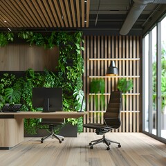 Poster - Modern Office Design with Green Plants and Natural Light