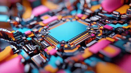 Poster - Abstract Futuristic Circuit Board Design with Colors