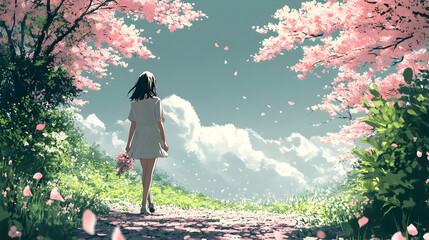 Poster - Walking Through a Pathway of Blossoms