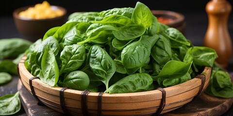 Wall Mural - spinach leaves in a bowl