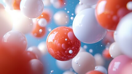 Poster - Colorful 3D Spheres Floating in Blue Background