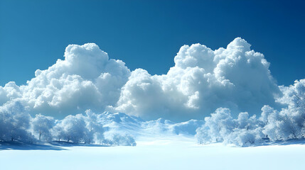 Wall Mural - Snowy Mountains with Fluffy Clouds in the Blue Sky