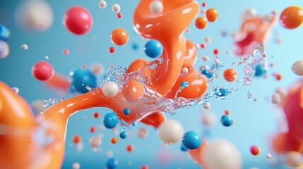 Poster - Colorful Abstract Splash with Bubbles and Water Drops