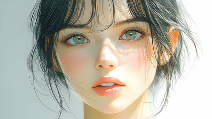 Poster - Beautiful Anime Girl with Green Eyes and Black Hair