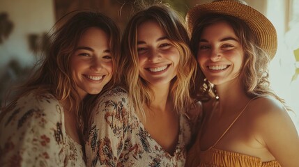 Wall Mural - Three women are smiling and posing for a picture