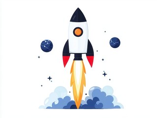 Wall Mural - Rocket Launching into Space.