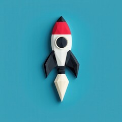 Poster - Paper Rocket on Blue Background.