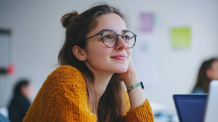 Poster - Designer Thinking During Meeting at Laptop