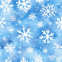 Wall Mural - Watercolor seamless pattern with snowflakes. Christmas, Happy New Year or winter time pattern. Print for fabric, textile, paper, interior, gift paper. Blue and white.	