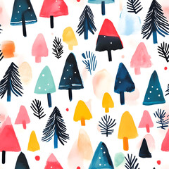 Wall Mural - Watercolor seamless pattern with Christmas trees. Christmas, Happy New Year or winter time pattern. Print for fabric, textile, paper, interior, gift paper.