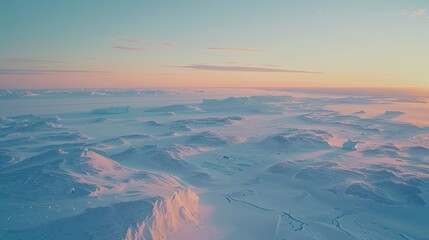 Poster - Serene icy tundra with snow ice formations and pastel hues in the sky