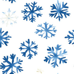 Wall Mural - Watercolor seamless pattern with snowflakes. Christmas, Happy New Year or winter time pattern. Print for fabric, textile, paper, interior, gift paper. Blue and white.	