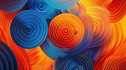 Poster - Bright orange and blue shapes with intricate lines creating an energetic abstract