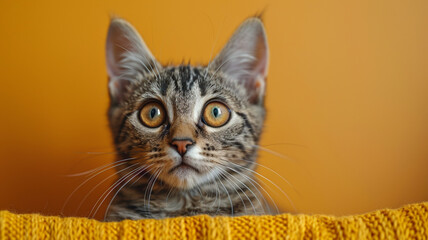  Beautiful surprised gray kitten close up