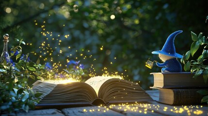 Wall Mural - A book with magic Cute 3D