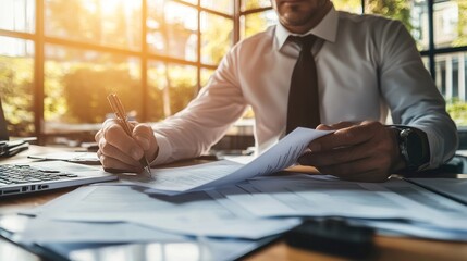 Poster - Focused Businessman Reviewing Important Documents